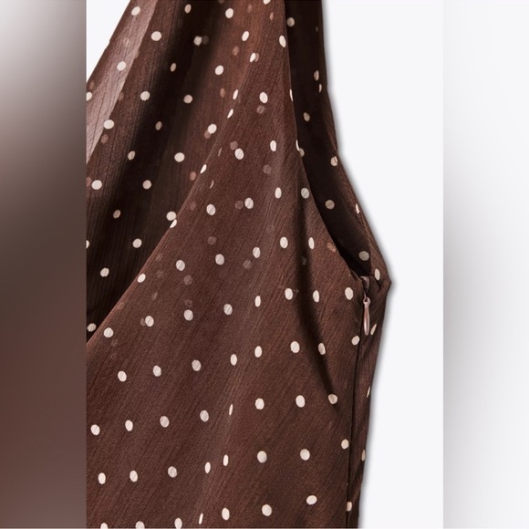 ZARA Brown Draped Neck Polka Dot Maxi Dress - Picture 3 of 15